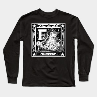 F is For Ferret - White Outline Design Long Sleeve T-Shirt